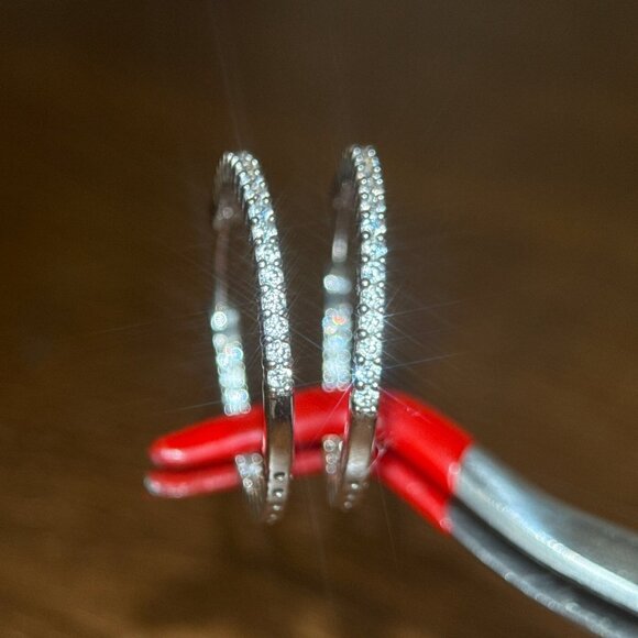 S925 Inside-Out Cz’s Hoops Earrings - Picture 4 of 9